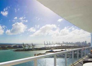 Murano Grande balcony with views of the Marina, the Port of Miami and the downtown / brickell skyline